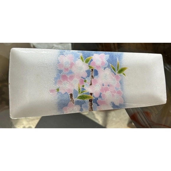 TUTANKA CLOISONNE ‎ RECTANGLE TRAY WITH PINK cherry blossoms - Picture 1 of 9